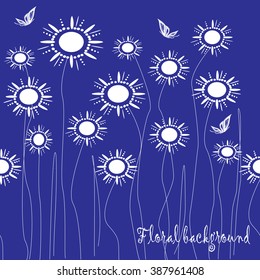 Seamless grassy texture.Endless horizontal floral pattern with butterflies. You can use it in textile design, greeting cards, graphic design. 