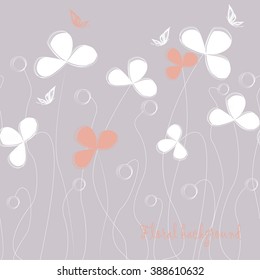 Seamless grassy texture.Endless horizontal floral pattern with butterflies. You can use it in textile design, greeting cards, graphic design. 
