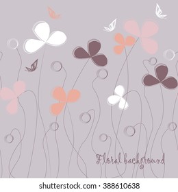 Seamless grassy texture.Endless horizontal floral pattern with butterflies. You can use it in textile design, greeting cards, graphic design. 