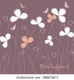 Seamless grassy texture.Endless horizontal floral pattern with butterflies. You can use it in textile design, greeting cards, graphic design. 