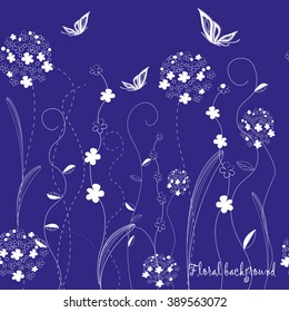 Seamless grassy texture.Endless horizontal floral pattern with butterflies. You can use it in textile design, greeting cards, graphic design. 