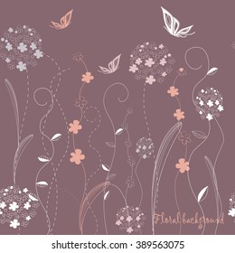 Seamless grassy texture.Endless horizontal floral pattern with butterflies. You can use it in textile design, greeting cards, graphic design. 