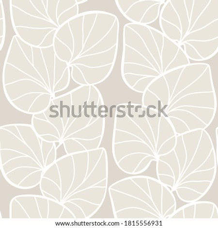 seamless gray abstract background with broun leaves drawn by thin lines