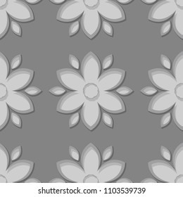 Seamless gray background with 3d floral elements. Vector illustration