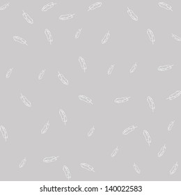 Seamless gray background with white feathers