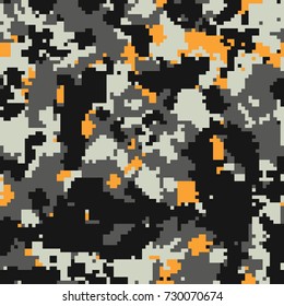 Seamless gray black and orange digital pixel military camouflage pattern vector