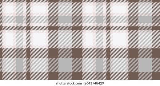 A seamless gray and brown tartan plaid pattern with soft, neutral tones, perfect for modern textiles, minimalist decor, and casual fashion.