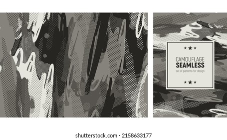 Seamless gray brush stroke pattern. Camouflage background