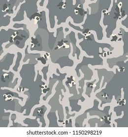 Seamless gray camouflage pattern background. Classic army clothing style. Forest masking camo. Military texture. Vector. 