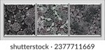 Seamless gray camouflage patterns with nature elements. Floral motifs with leaves, flowers, butterfly, abstract shapes. For apparel, fabric, textile, sport good design. Not AI