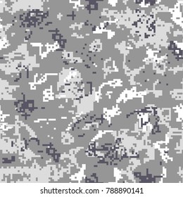 Seamless gray camouflage of pixel pattern for army, hunting and other use. Vector illustration.