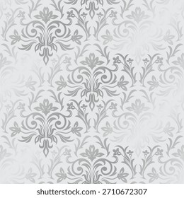 Padrão floral de damasco cinzento sem costura com elementos ornamentais vintage. Fundo decorativo elegante para papéis de parede, impressões têxteis, design de casamento, embalagem de luxo, convites, envoltórios de presentes e interiores