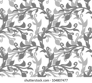 seamless gray floral pattern on white background