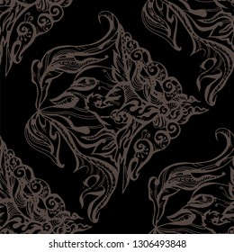 seamless gray floral pattern on black background. vector