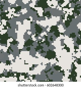 Seamless gray green and white digital pixel military fashion camouflage pattern vector