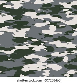 Seamless gray green and white wide blobs military fashion camo pattern vector