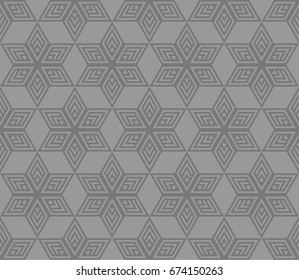 Seamless gray isometric vintage stellar op art outline pattern vector