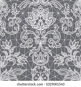 Seamless gray lace background with floral pattern