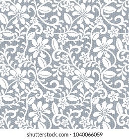 Seamless gray lace background with floral pattern