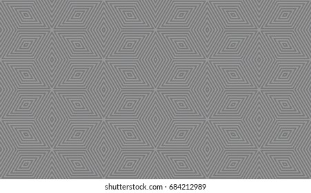 Seamless gray op art isometric stellar geometric pattern vector