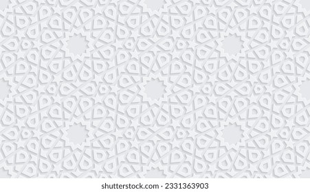 Seamless gray pattern in authentic arabian style, white mosaic. Vector illustration