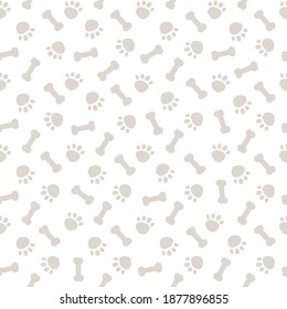 Seamless gray pattern with dog paws and bones vector background illustration