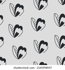 seamless gray pattern with elements in the form of leaves and a flower, a decorative element in a pattern for clothes, fabric