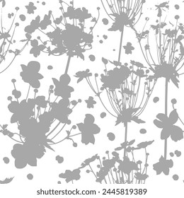 Seamless gray pattern of field grass. Hand drawing. Not AI. Vector illustration.