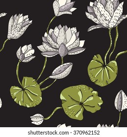 Seamless gray pattern with water lily