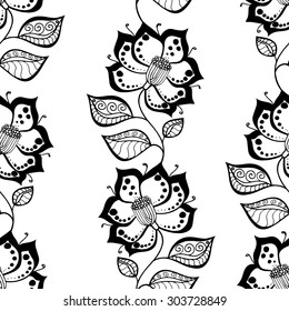 Seamless gray scale Sketchy Doodle Heart Swirls Vector Illustration background