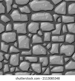 seamless gray stones background. rock or cobblestone texture for casual game design. Vector cartoon style illustration. masonry wall. Stone plate or paving stone tile. dungeon or cave wall decor