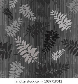 Seamless gray texture pattern with branches and leaves. Vector illustration.