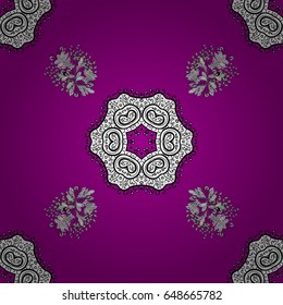 Seamless gray textured curls. Magenta background with gray elements. Vector illustration. Oriental style arabesques. Vector gray pattern.