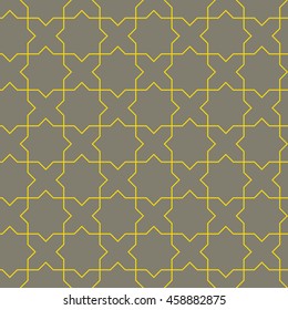 Seamless gray and yellow islamic hexagonal stars outline pattern vector