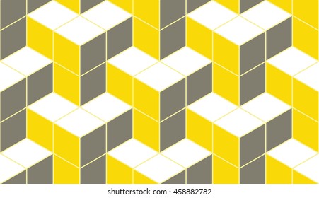 Seamless gray and yellow isometric cubical tridents pattern background vector