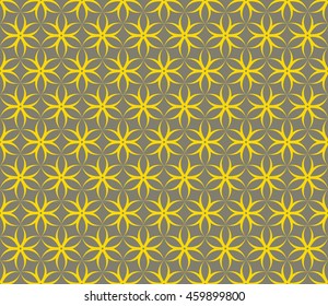 Seamless gray and yellow op art hexagonal floral petals pattern vector