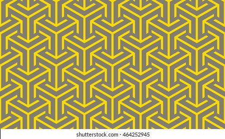 Seamless gray and yellow trilateral arrows isometric pattern vector