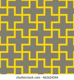Seamless gray and yellow vintage plus outline pattern vector