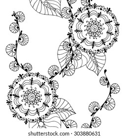 Seamless grayscale Sketchy Doodle Heart Swirls Vector Illustration background