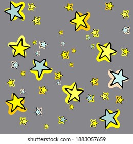 Seamless gray-yellow star sky pattern. Vector illustration.