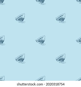 seamless 
Great white shark opens its mouth to bite in blue colour