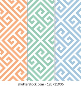 Seamless Greek Key Background Pattern in Three Color Variations