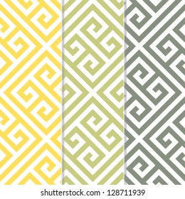 Seamless Greek Key Background Pattern in Three Color Variations