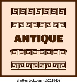 Seamless greek pattern set. Antique frame, meander design