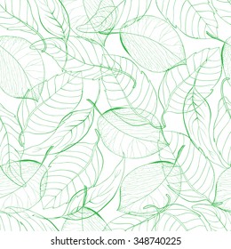 Seamless green abstract tangerine lemon leaves vector pattern. Natural simple background on white. Hand drawn leaves