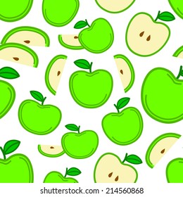 Seamless Green Apple Fruit Background for Wallpapers and Packaging. Filled Shapes