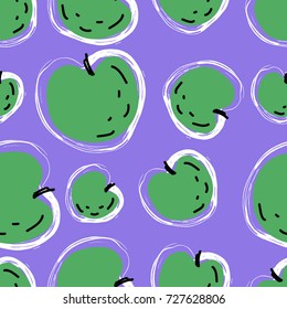 Seamless green apple pattern background.