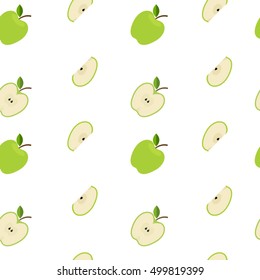 Seamless green apple pattern on white background. Green Apple Fruit Pattern.