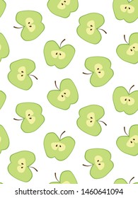 Seamless green apple slices vector pattern. Trendy style. Fruit background. Trendy style. Design for textile, fabric, print, smartphone cover, postcard, cover notebooks. Apple flat icon.