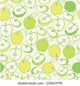 Seamless green apples pattern vector